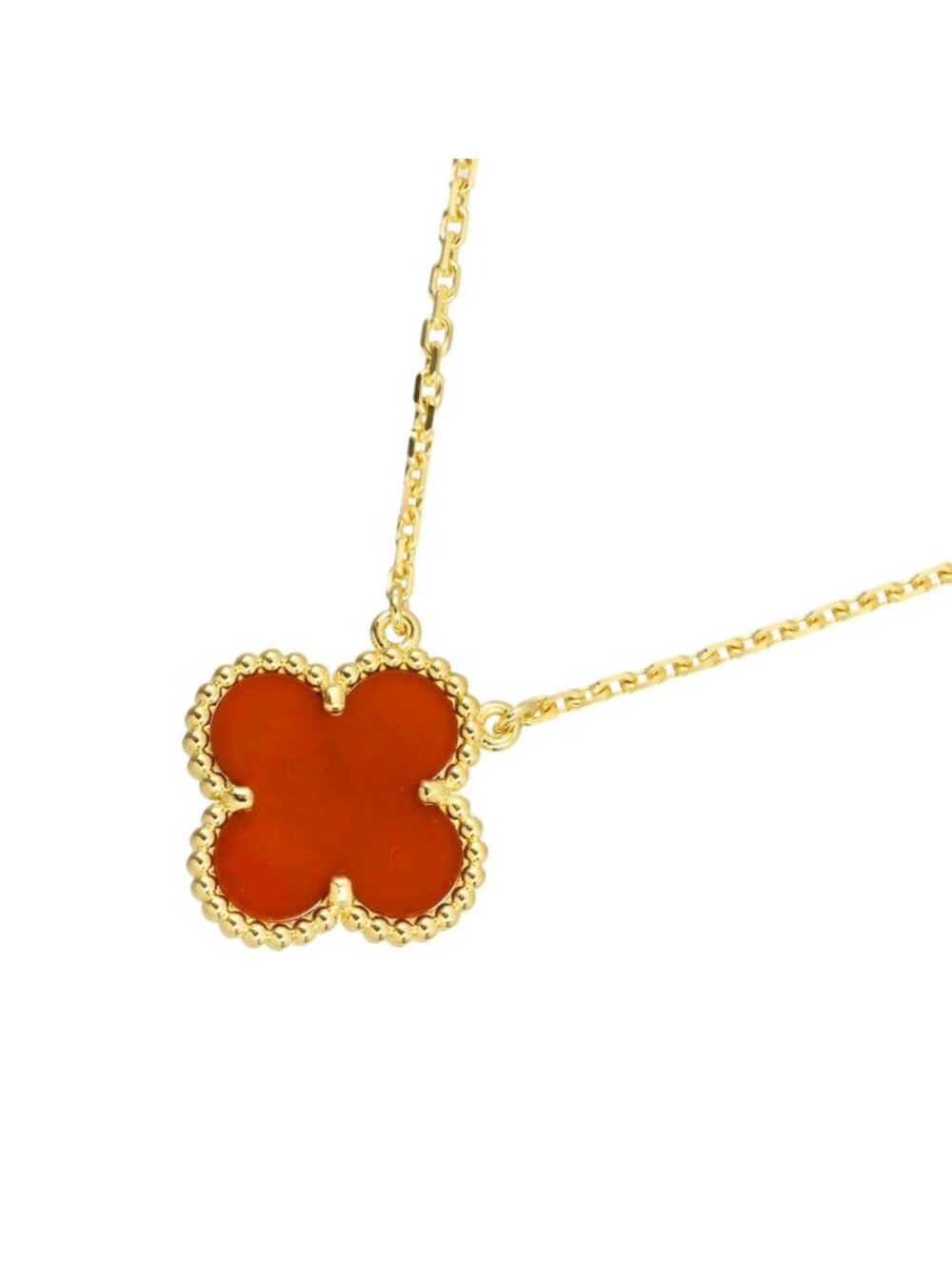 Van Cleef & Arpels Vintage Alhambra Carnelian Necklace 42 18k Yellow Gold